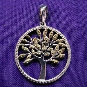 Tree Of Life Green Diamond Vermeil Gold & Sterling Silver Pendant